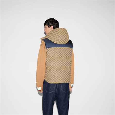 gucci vest zwart|Gucci GG canvas down vest with detachable hood.